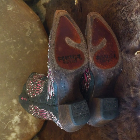 CORRAL A1049 pink/black Wing & cross snip toe blingy cowgirl western boots sz 6 - Picture 14 of 16